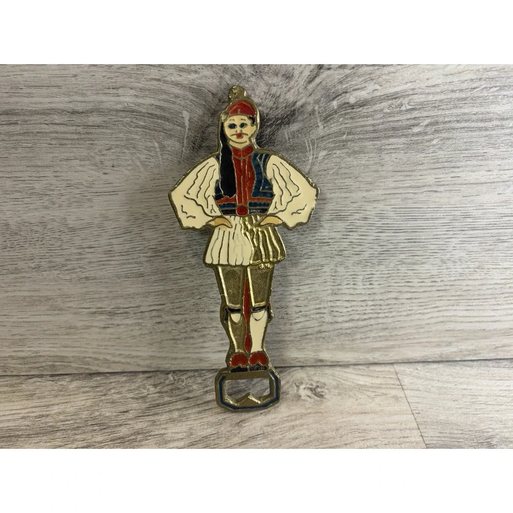 Vintage Brass‎ Enamel Greek Tsolias Soldier Bottle Opener Original